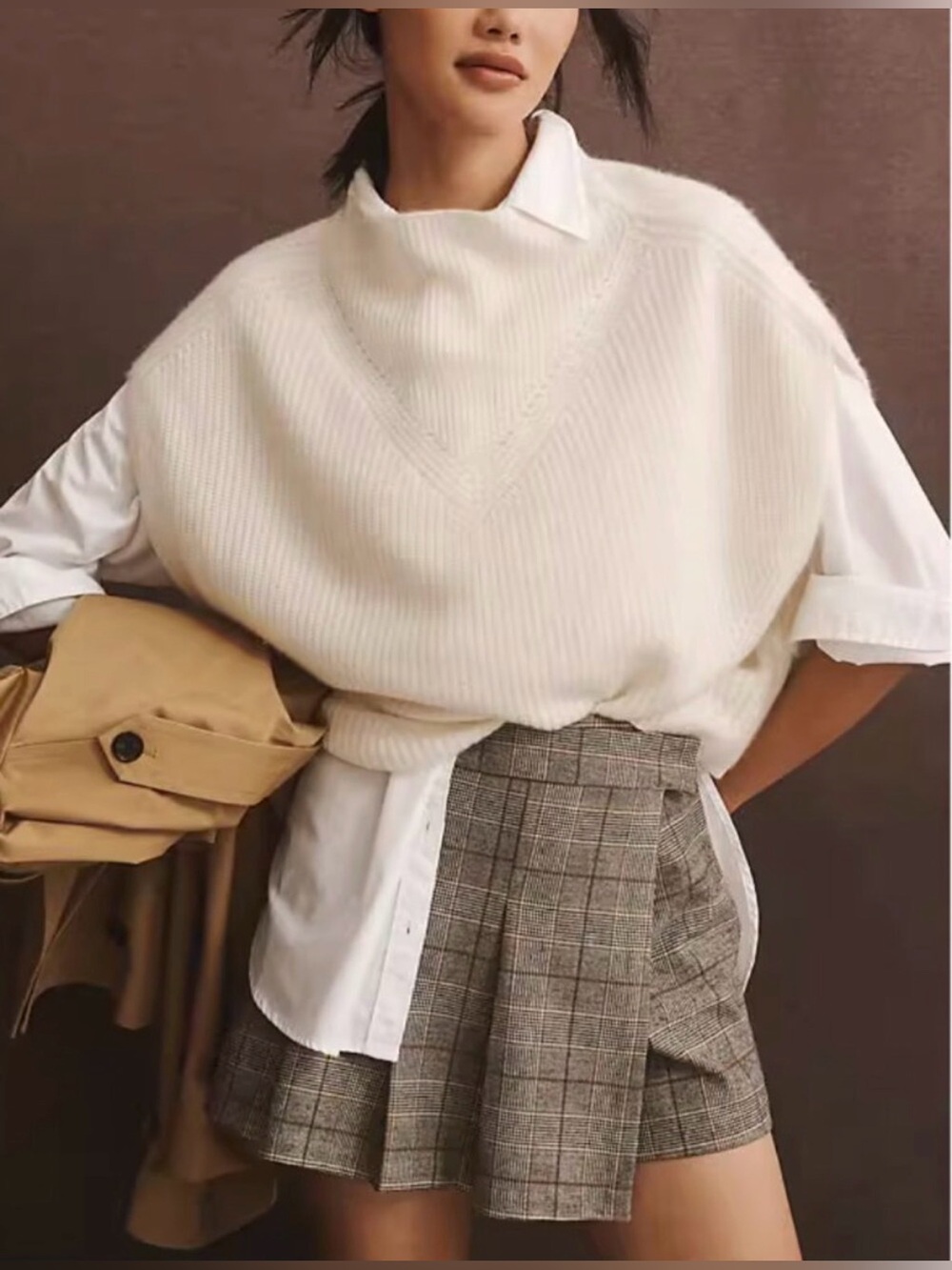 Anthropologie The Enza Cashmere Poncho Cowl Neck Knit Sweater Vest Gray Medium